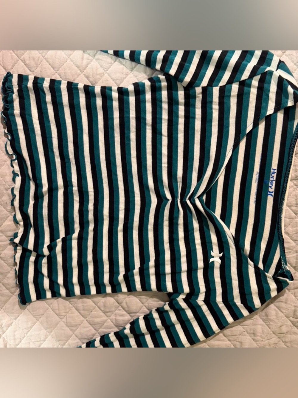 Hurley Teal Black White Striped Tee